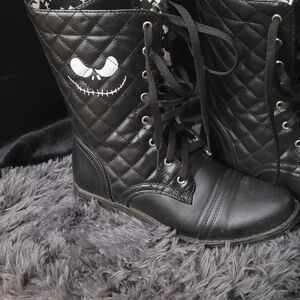 Black Quilted Lace-Up Boots